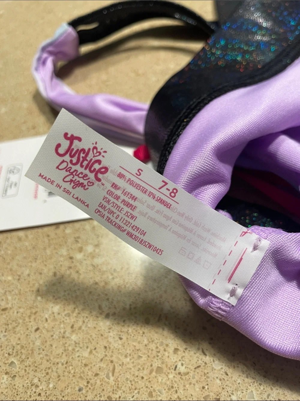 Justice Pastel Tie-Dye Sports Bra/Dance Tank with Black Shimmer Band